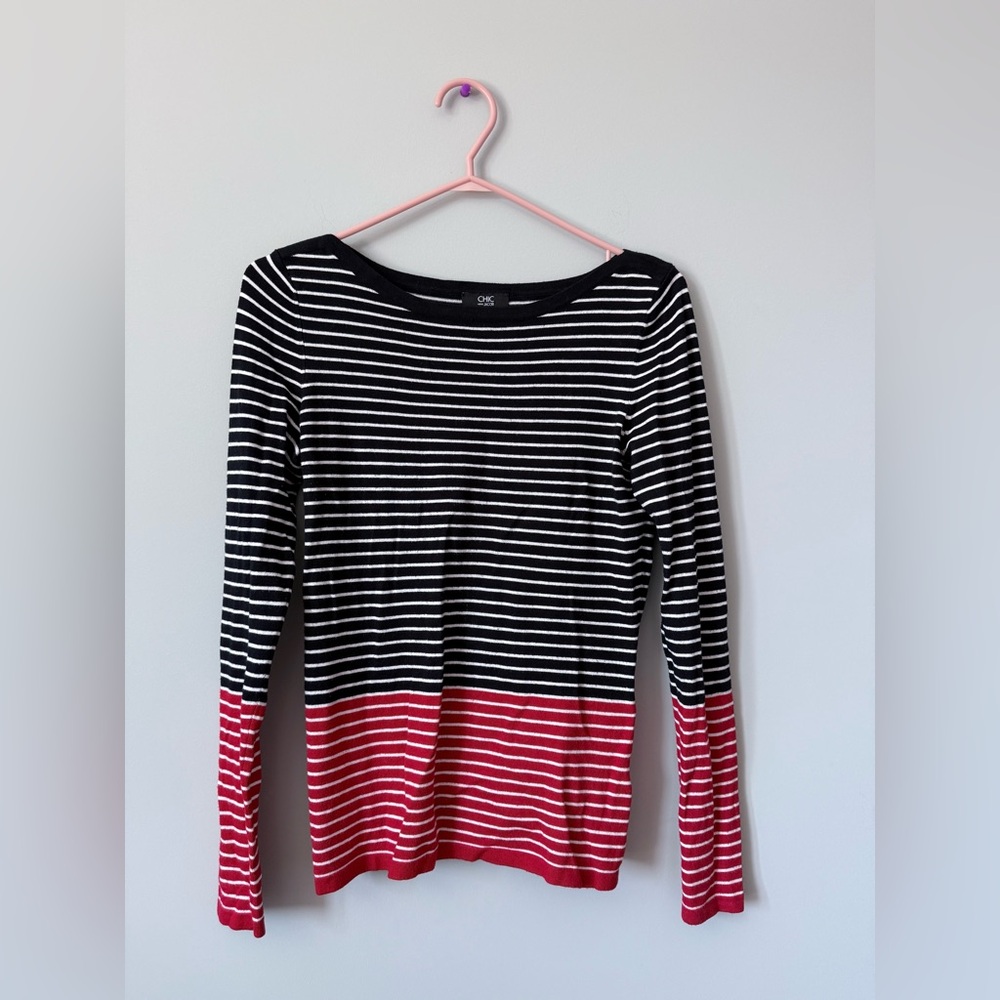 Chic Striped Black and Red Blouse